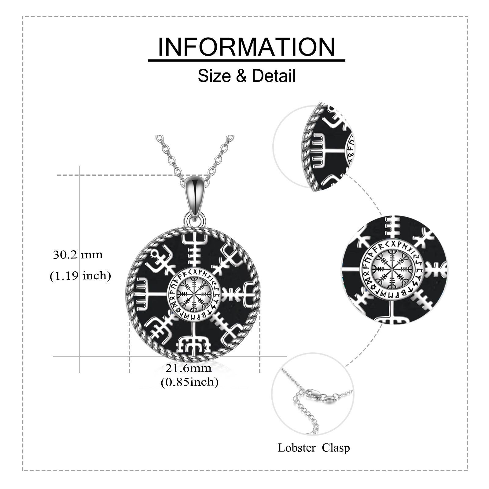 925 Sterling Silver Viking Compass Necklace, Norse Mythology Amulet